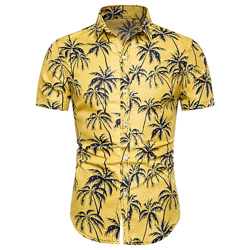 

Men's Daily Beach Vintage EU / US Size Slim Shirt - Tribal Tropical Leaf, Print Yellow / Short Sleeve