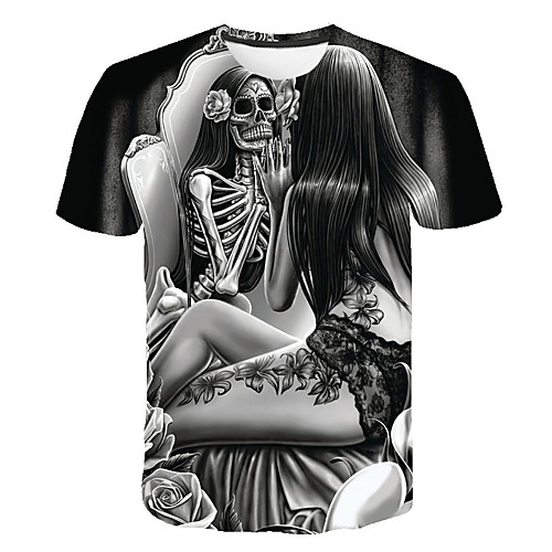 

Men's Daily Street Basic Plus Size T-shirt - 3D / Skull Print Round Neck Dark Gray / Short Sleeve