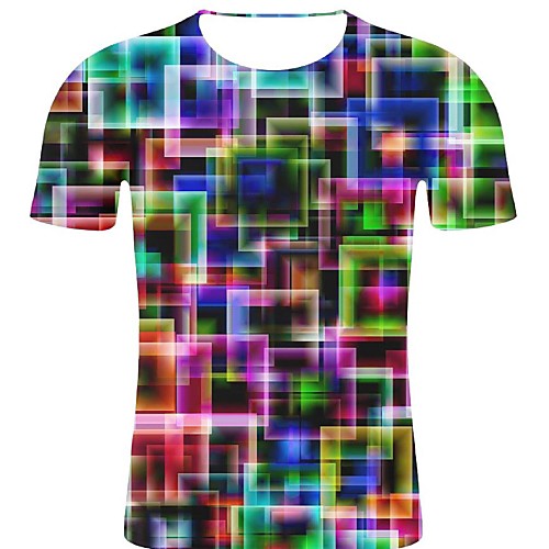 

Men's Sport Causal Rock / Exaggerated Plus Size Cotton T-shirt - Polka Dot / 3D / Graphic Print Round Neck Rainbow