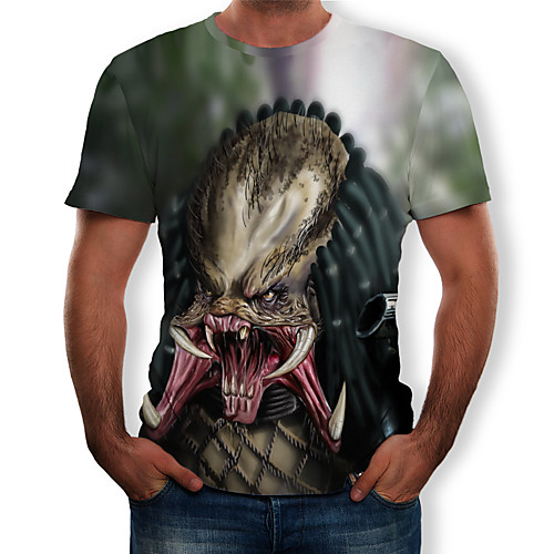 

Men's Daily Holiday Street chic / Exaggerated T-shirt - Color Block / 3D / Graphic Print Green