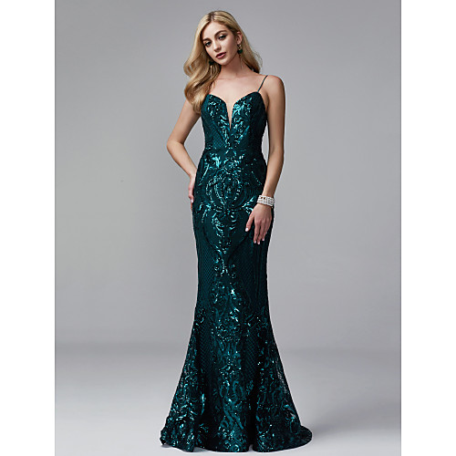 

Mermaid / Trumpet Spaghetti Strap Sweep / Brush Train Sequined Sparkle & Shine / Beaded & Sequin Formal Evening / Black Tie Gala Dress 2020 with Sequin