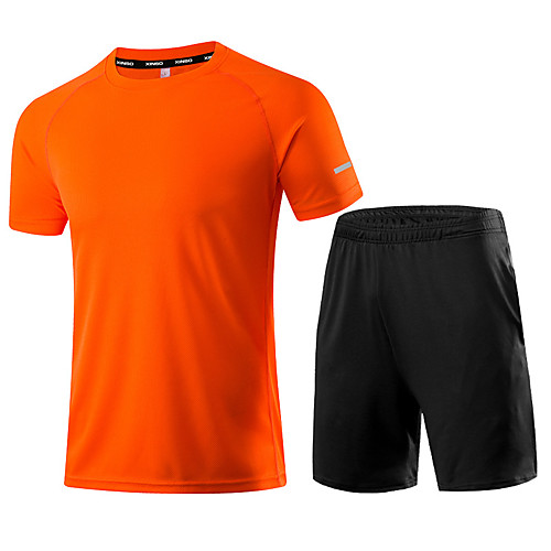 

Men's Activewear Set Workout Outfits 2pcs Running Active Training Fitness Breathable Quick Dry Soft Sportswear Athletic Clothing Set Short Sleeve Activewear Stretchy Regular Fit