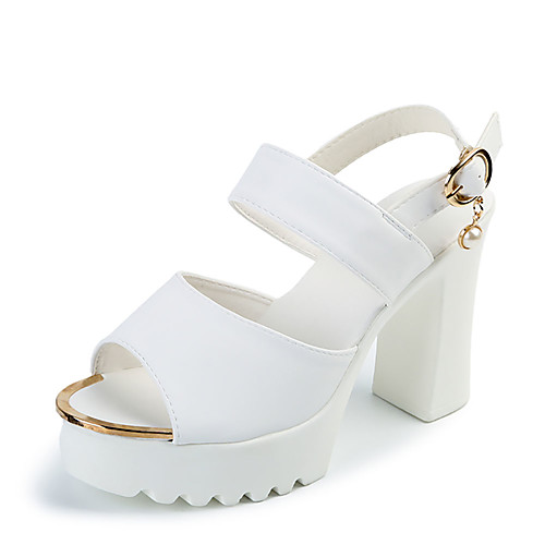 

Жен. Полиуретан Лето На каждый день Сандалии На толстом каблуке Белый / Черный