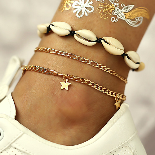 

Ankle Bracelet Boho European Casual / Sporty Women's Body Jewelry For Daily Carnival Layered Cord Shell Alloy Star Shell Gold 3pcs