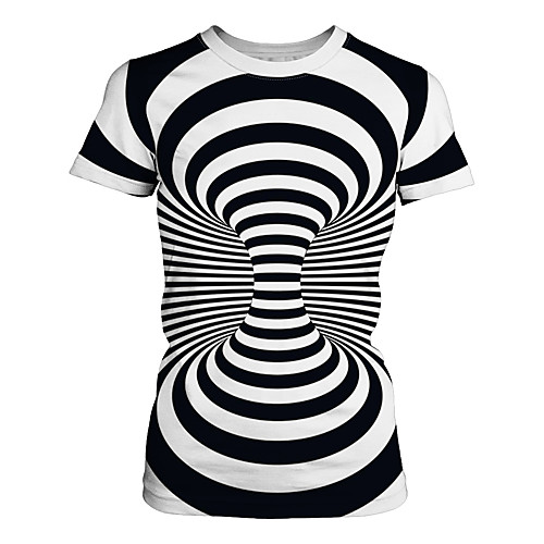 

Women's Street chic / Exaggerated T-shirt - Striped / Color Block / 3D Print White