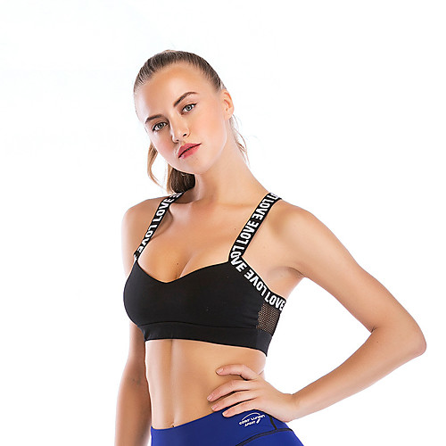 

Women's Sports Bra Top Sports Bra Pullover Sports Bra Cross Back Yoga Dance Fitness Breathable Quick Dry Sweat-wicking Padded Light Support Black Letter