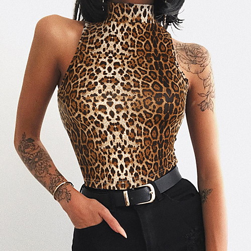 

Жен. Плиссировка Bodysuit Тонкие Леопард Коричневый L