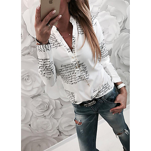 

2019 Hot Sale Blouses Women's Basic Slim Shirt - Letter Blusas Mujer De Moda Roupa Feminina Shirt Collar White XL / Spring / Fall
