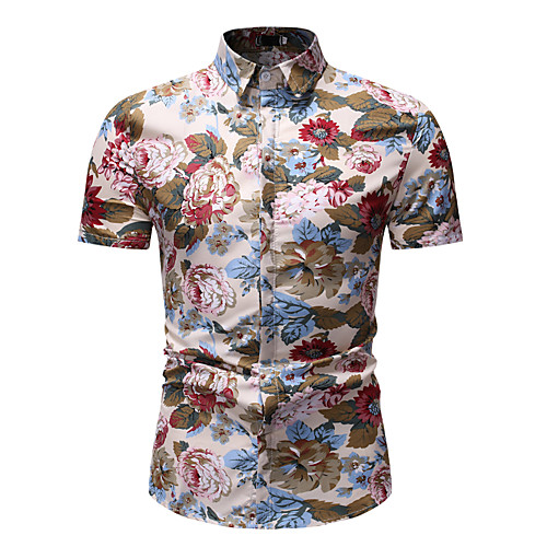 

Муж. Рубашка Воротник-стойка Цветочный принт / Геометрический принт Цвет радуги XL / С короткими рукавами