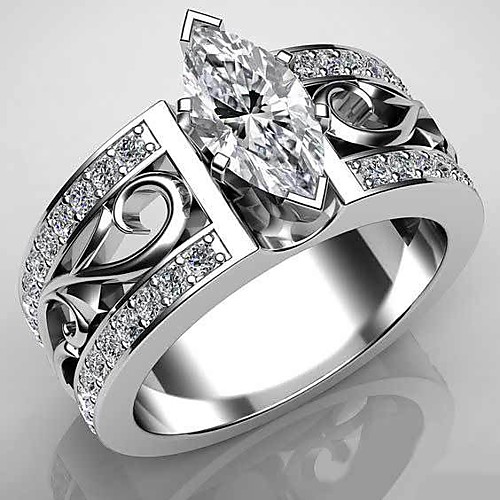

Women's Band Ring Ring Cubic Zirconia 1pc White Copper Silver-Plated Geometric Trendy Party Gift Jewelry Hollow Out Fish Cool