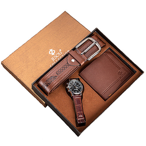 

Men's Dress Watch Quartz Gift Set Leather Brown 30 m Chronograph Luminous New Design Analog Classic Casual - Brown Two Years Battery Life / Large Dial