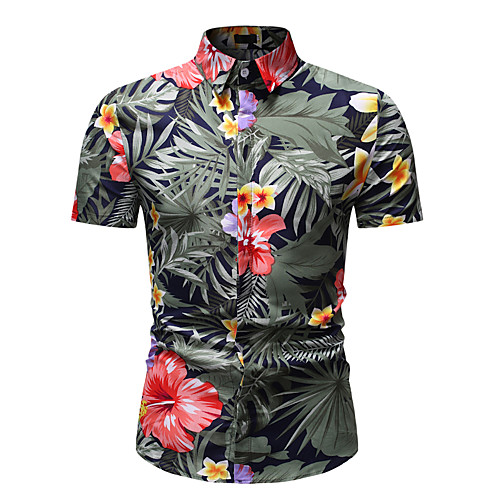 

Муж. Рубашка Воротник-стойка Цветочный принт / Геометрический принт Цвет радуги XL / С короткими рукавами