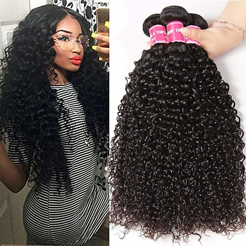 

3 Bundles Brazilian Hair Kinky Curly 100% Remy Hair Weave Bundles Natural Color Hair Weaves / Hair Bulk Bundle Hair Human Hair Extensions 8-28 inch Natural Color Human Hair Weaves Odor Free New