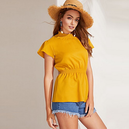 

Жен. Футболка Хлопок Уличный стиль Однотонный Желтый M