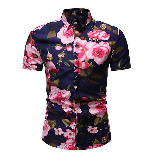 

Муж. Рубашка Классический / Уличный стиль Цветочный принт Цвет радуги US36