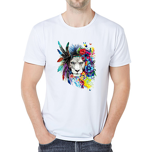 

Муж. С принтом Большие размеры - Футболка Круглый вырез Тонкие Деловые / Элегантный стиль Полоски / Животное / камуфляж Белый XXL / С короткими рукавами