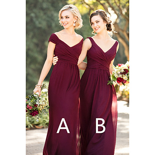 

A-Line Plunging Neck Floor Length Chiffon Bridesmaid Dress with Ruching