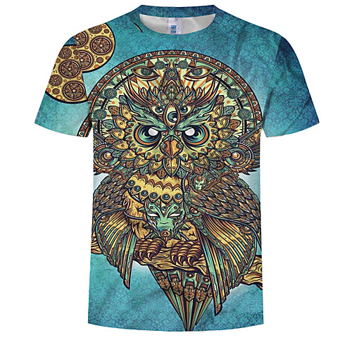 

Муж. С принтом Большие размеры - Футболка Хлопок, Круглый вырез Животное Светло-синий XXXXL