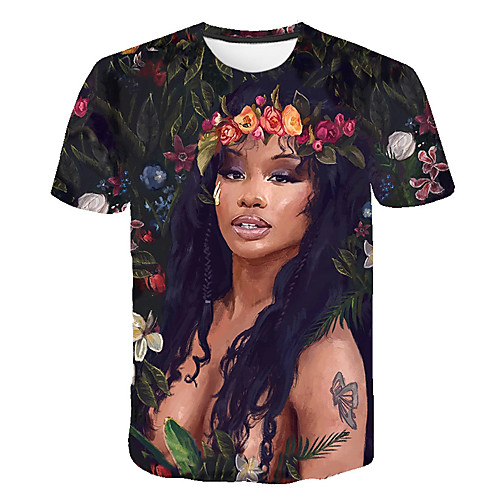 

Муж. С принтом Большие размеры - Футболка Круглый вырез Классический Цветочный принт / 3D / Портрет Черный XXXXL / С короткими рукавами