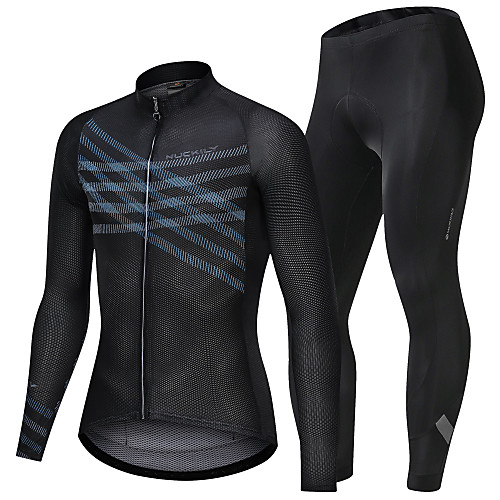 

Nuckily Men's Long Sleeve Cycling Jersey with Tights Winter Fleece Polyester Spandex Dark Navy Stripes Gradient Bike Clothing Suit Breathable Sports Stripes Mountain Bike MTB Road Bike Cycling