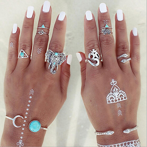 

Women's Ring Set Midi Rings Stackable Rings 8pcs Rainbow Rhinestone Alloy Geometric Vintage Boho Daily Street Jewelry Cut Out Elephant Snake Flower Cool