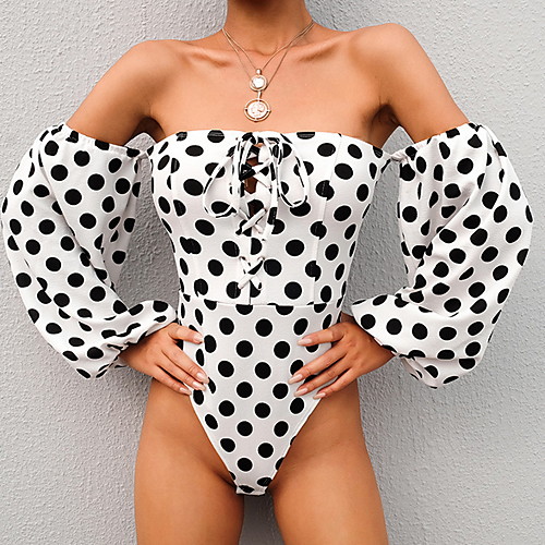 

Жен. Bodysuit С открытыми плечами Тонкие Горошек Белый S