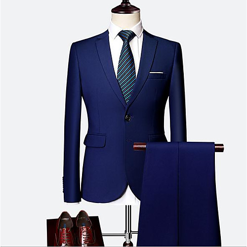 

Royal Blue / Ivory / Grape Solid Colored Standard Fit Cotton Suit - Notch Single Breasted Two-buttons