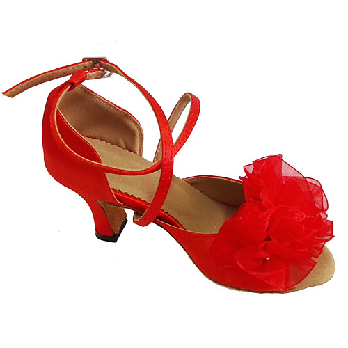 фото Жен. танцевальная обувь сатин обувь для латины цветы на каблуках кубинский каблук персонализируемая красный Lightinthebox