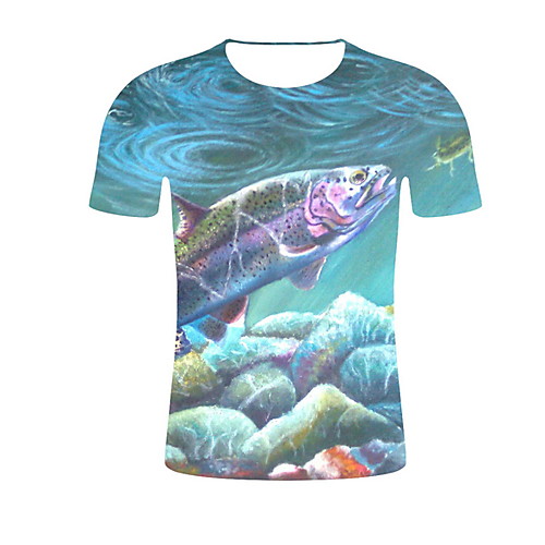 

Муж. С принтом Футболка Круглый вырез Животное Синий XXL