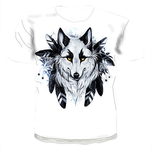 

Men's Daily Going out Basic T-shirt - 3D / Animal Wolf, Print White