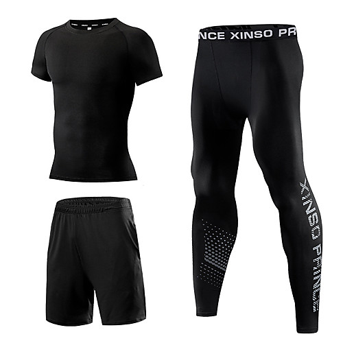 

Men's Patchwork Activewear Set Workout Outfits 3pcs Running Active Training Fitness Breathable Quick Dry Soft Sportswear Athletic Clothing Set Short Sleeve Activewear Stretchy Regular Fit