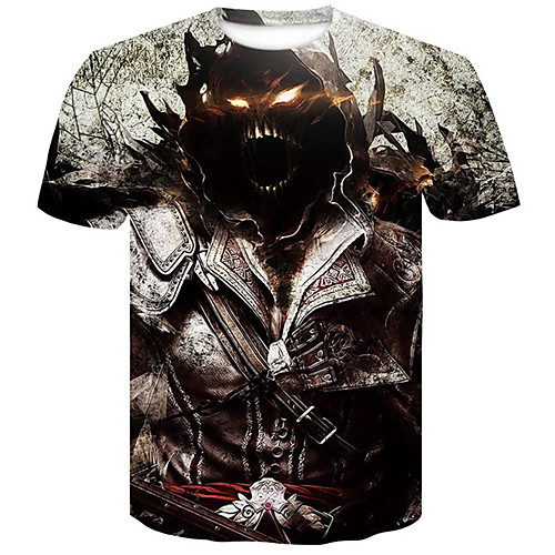 

Men's T-shirt - 3D / Skull Print Round Neck Black