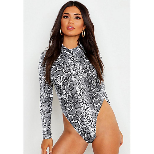 

Жен. Bodysuit Тонкие Животное / Змеиный принт Зеленый L