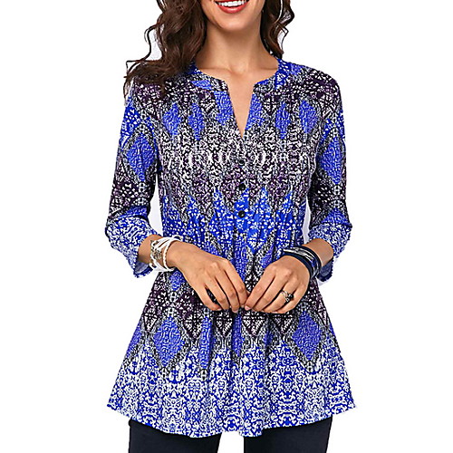 

Жен. С принтом Рубашка V-образный вырез Геометрический принт Тёмно-синий L