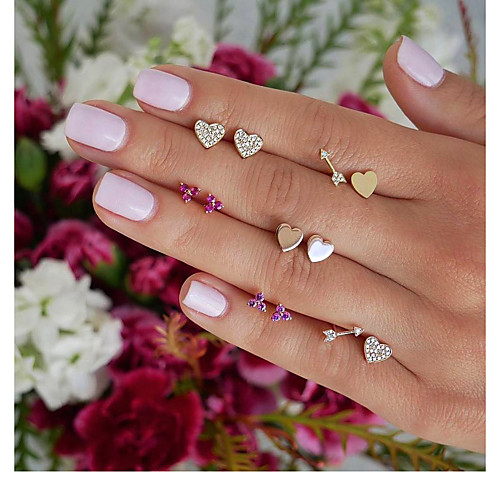 

Women's Stud Earrings Earrings Classic Heart Arrow Korean Elegant Gold Plated Earrings Jewelry Rainbow For Party Gift 6 Pairs