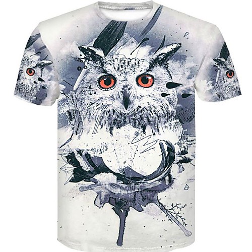 

Муж. С принтом Большие размеры - Футболка Хлопок, Круглый вырез Тонкие 3D / Графика / Животное Белый XXL
