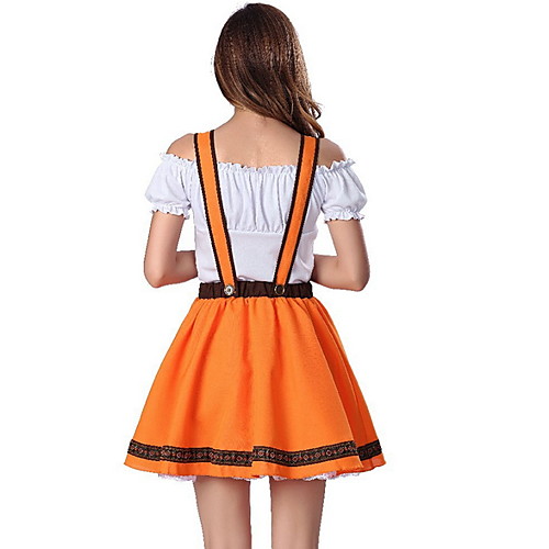 фото Октоберфест широкая юбка в сборку trachtenkleider жен. платье баварский костюм оранжевый Lightinthebox