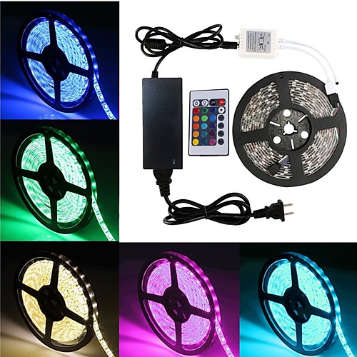 

1 set Waterproof Led Strip Lights Kit DC12V Power Supply SMD 5050 10mm 16.4 Ft (5M) 300leds RGB 60leds/m With 24key Ir Remote Controller For Kicthen Bedroom Sitting Room And Outdoor EU AU UK US Plug