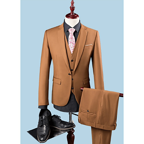 

Brown Solid Colored Standard Fit Fiber Suit - Notch Single Breasted One-button