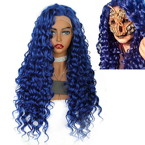 

Synthetic Wig / Synthetic Lace Front Wig Curly / Afro Curly Jenner Style Middle Part Lace Front Wig Blue Blue Synthetic Hair 26inch Women's Classic / Synthetic / Color Gradient Blue Wig Long Cosplay