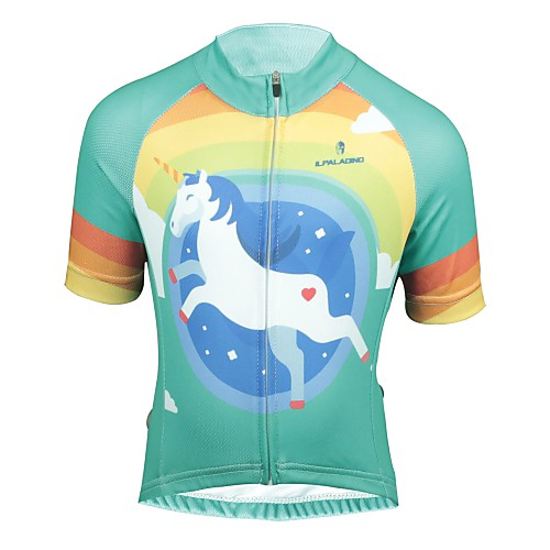 

ILPALADINO Boys' Girls' Short Sleeve Cycling Jersey - Kid's Mineral Green Cartoon Bike Top Mountain Bike MTB Road Bike Cycling UV Resistant Breathable Moisture Wicking Sports Polyster Clothing Apparel