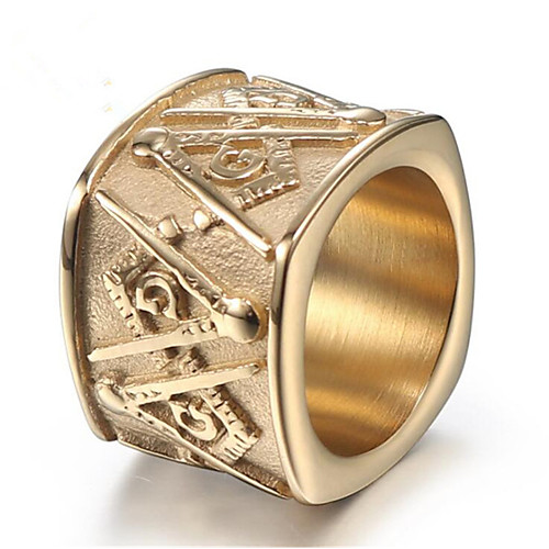 

Men's Ring 1pc Gold Gold / Black Titanium Steel Geometric Stylish Gift Daily Jewelry Vintage Style freemason Joy Cool