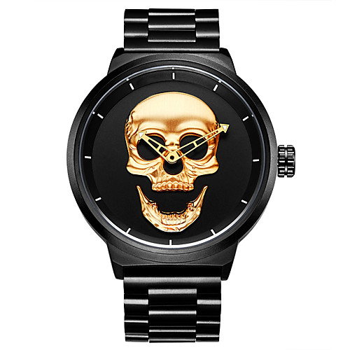 

HANNAH MARTIN Men's Digital Watch Quartz Stainless Steel Black 30 m Cool Analog Skull - Gold Black One Year Battery Life