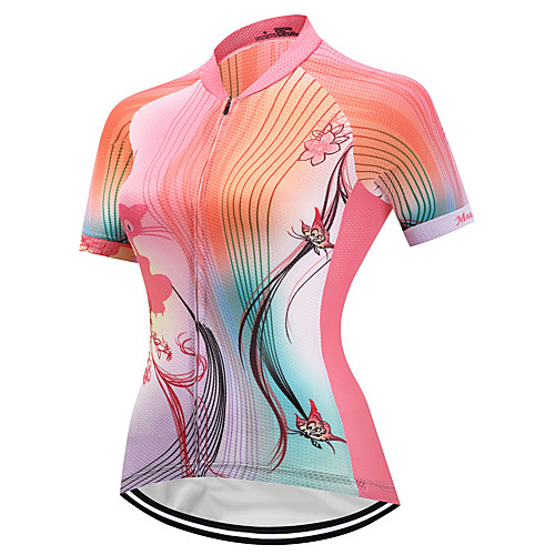 

FUALRNY Women's Short Sleeve Cycling Jersey Pink Bike Jersey Quick Dry Reflective Strips Sports Coolmax Lycra Clothing Apparel / High Elasticity