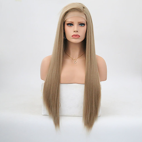 

Synthetic Lace Front Wig Straight Side Part Lace Front Wig Blonde Long Flaxen Synthetic Hair 20-24 inch Women's Adjustable Heat Resistant Party Blonde
