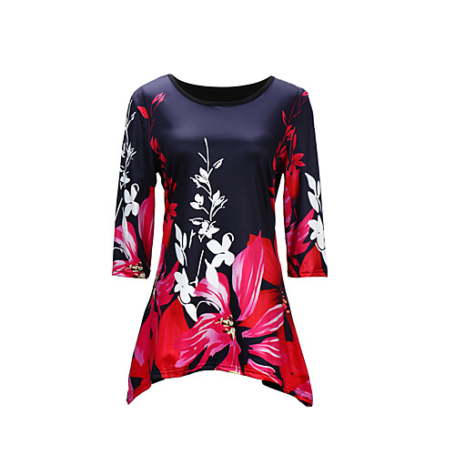

2019 Hot Sale T-shirts Women's Plus Size T-shirt - Floral Floral Camiseta Feminina Camisas Mujer Chemise Femme Purple XXXL / Spring / Summer / Fall / Winter