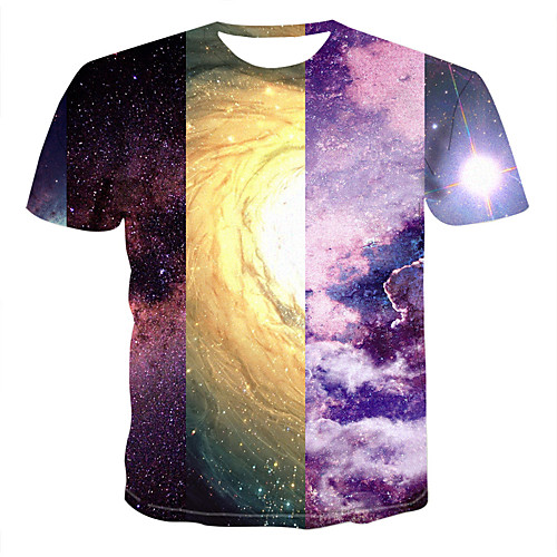 

Men's Daily Going out Basic T-shirt - Galaxy / Color Block / 3D Print Purple