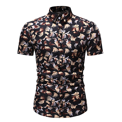 

Муж. Рубашка Классический / Уличный стиль Цветочный принт Черный US36