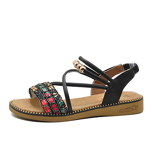 

Жен. Полиуретан Лето Сандалии Микропоры Черный / Бежевый