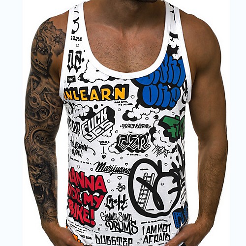 

Men's Graphic Letter Print Slim Tank Top Active Daily Sports Weekend Round Neck White / Black / Blue / Army Green / Summer / Sleeveless